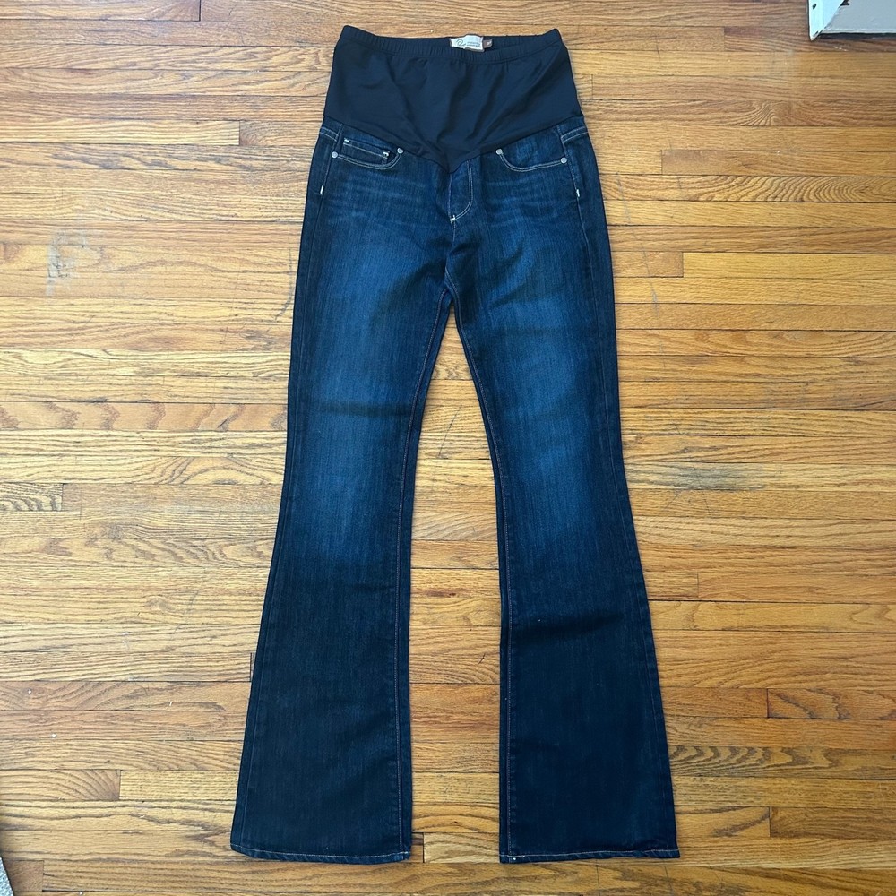 Paige Denim Bootcut Laurel Canyon Dark Blue Maternity Jeans Stretch Denim 27